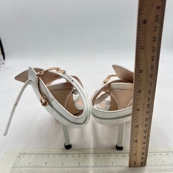 FSJ White Open Toe Stiletto Heels Horsebit Buckle Ankle Strap Sandals - Picture 5 of 8